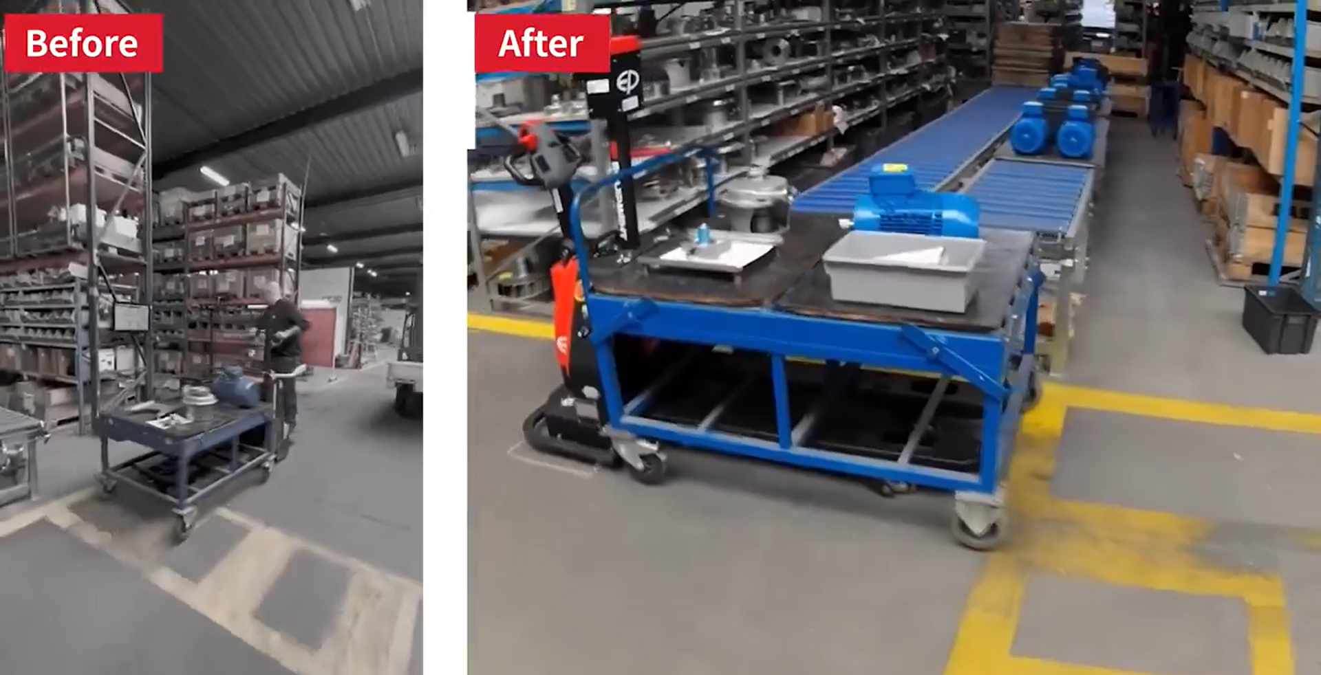 Before and after EP's AMR XP15 automated warehouse operations in Packo Inox Ltd.
